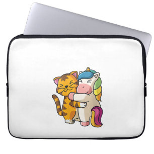 Womens Tiger and Unicorn Cute Zoo Animals Hugging Laptop Sleeve