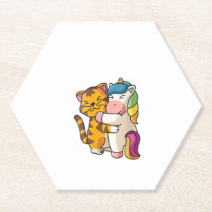 Womens Tiger and Unicorn Cute Zoo Animals Hugging Paper Coaster