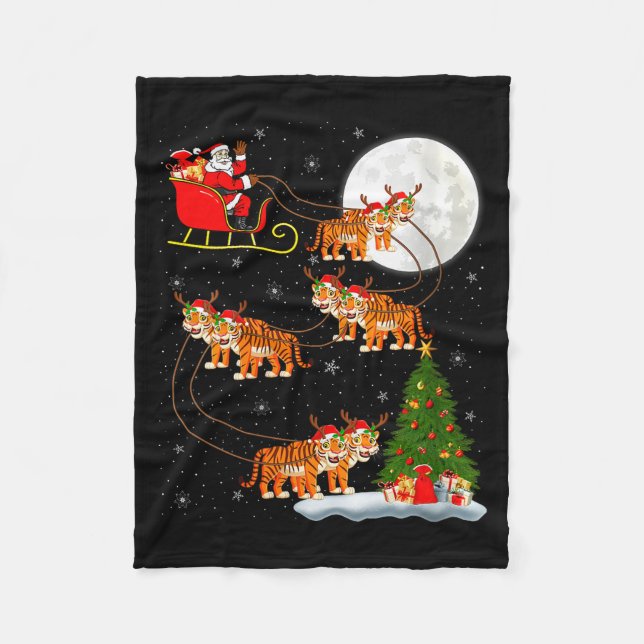 Womens Tiger Santa Sleigh Flying Funny Magical Chr Fleece Blanket (Front)
