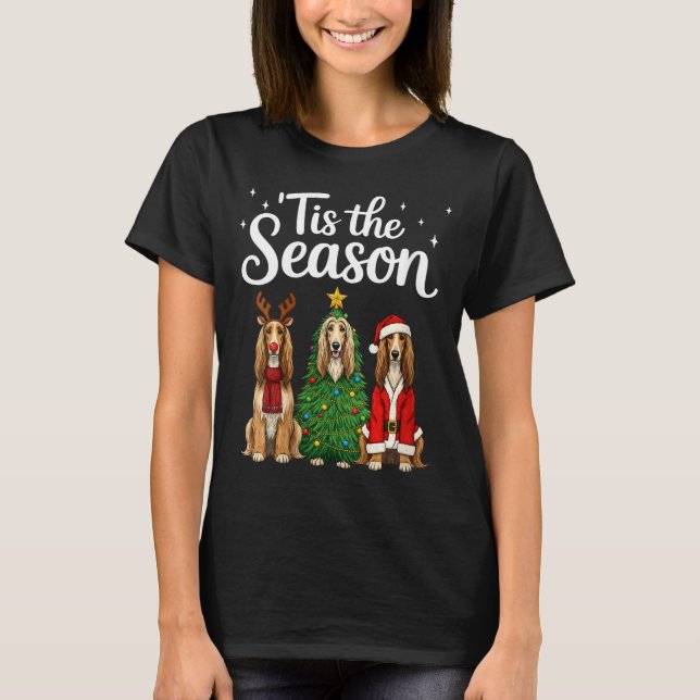Womens Tis The Season Afghan Hound Christmas Santa T-Shirt (Front)