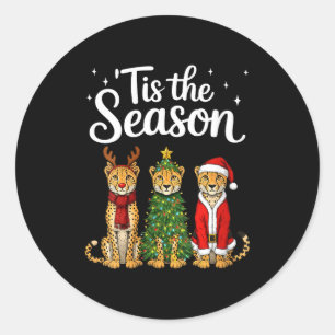 Womens Tis The Season Cheetah Christmas Santa Safa Classic Round Sticker