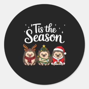 Womens Tis The Season Hedgehog Christmas Santa V-n Classic Round Sticker