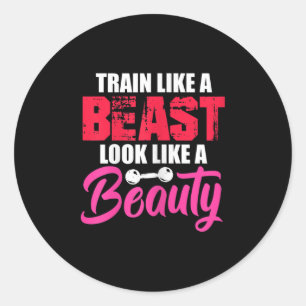 Womens Train Like A Look Like A Beauty Gym Workout Classic Round Sticker