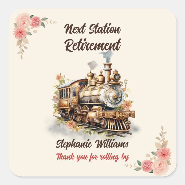 Women's Travel Vintage Train Retirement Party Square Sticker (Front)