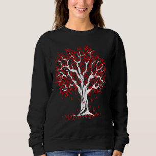 Womens Tree Red Ribbon Of Life Heart Disease Aware Sweatshirt