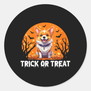 Womens Trick Of Treat Halloween Dog V-Neck Classic Round Sticker