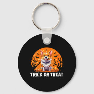 Womens Trick Of Treat Halloween Dog V-Neck Key Ring