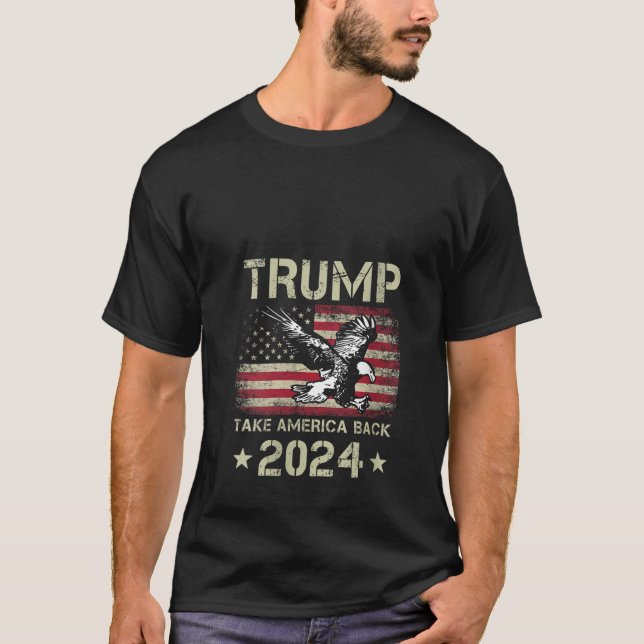 Womens Trump 2024 Take America Back American Flag  T-Shirt (Front)