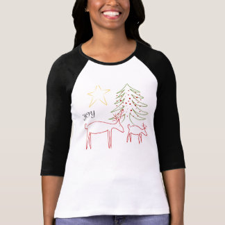 Womens TShirt 3/4 Sleeve Christmas Reindeer Joy