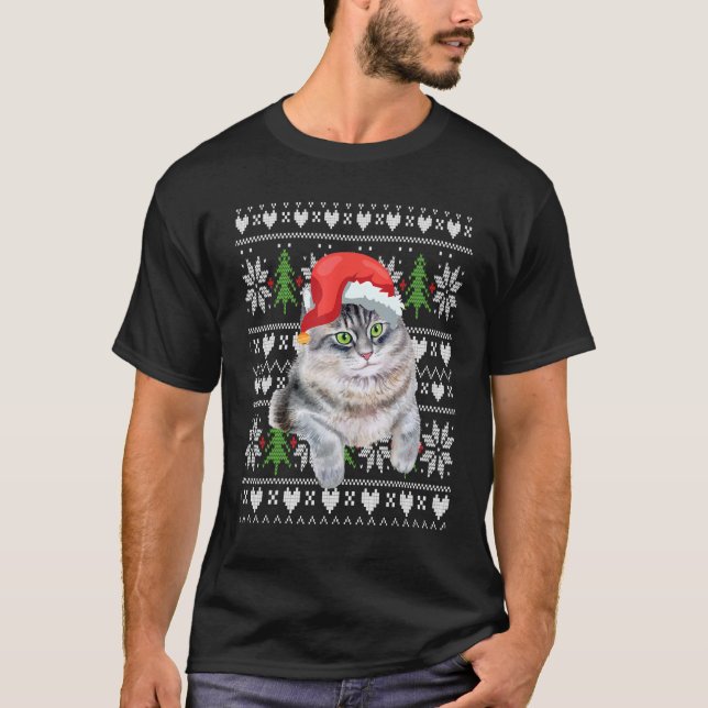 Women's Ugly Christmas Cat Xmas Tree   T-Shirt (Front)