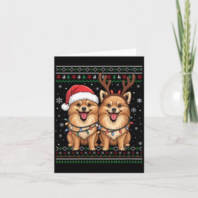 Womens Ugly Meranian Dog Xmas Santa Matching Chris Card (Front)