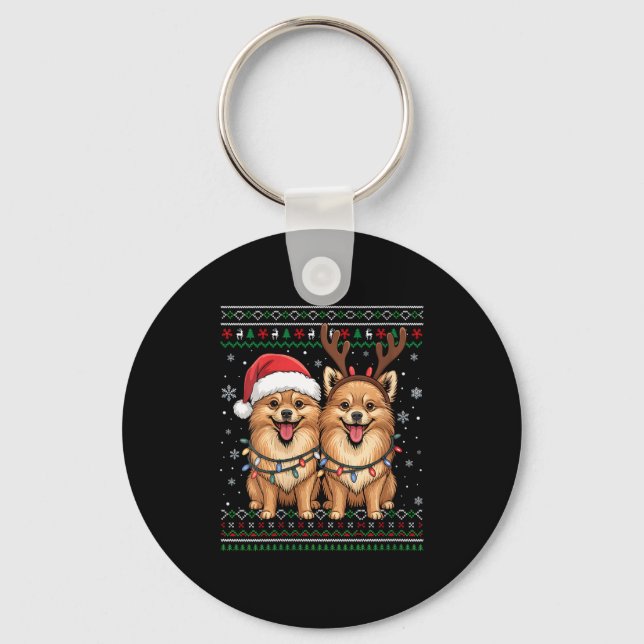 Womens Ugly Meranian Dog Xmas Santa Matching Chris Key Ring (Front)