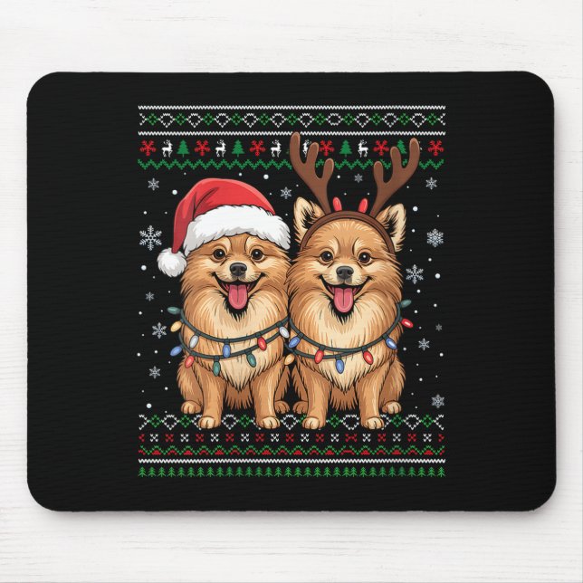 Womens Ugly Meranian Dog Xmas Santa Matching Chris Mouse Pad (Front)