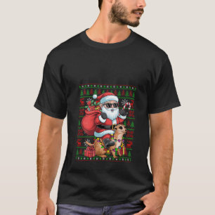 Womens Ugly Xmas Lights Funny Santa Riding Meerkat T-Shirt