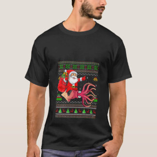 Womens Ugly Xmas Sweater Funny Santa Riding Squid 