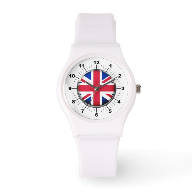 Women's UK Flag Sporty White Silicon Watch (Front)