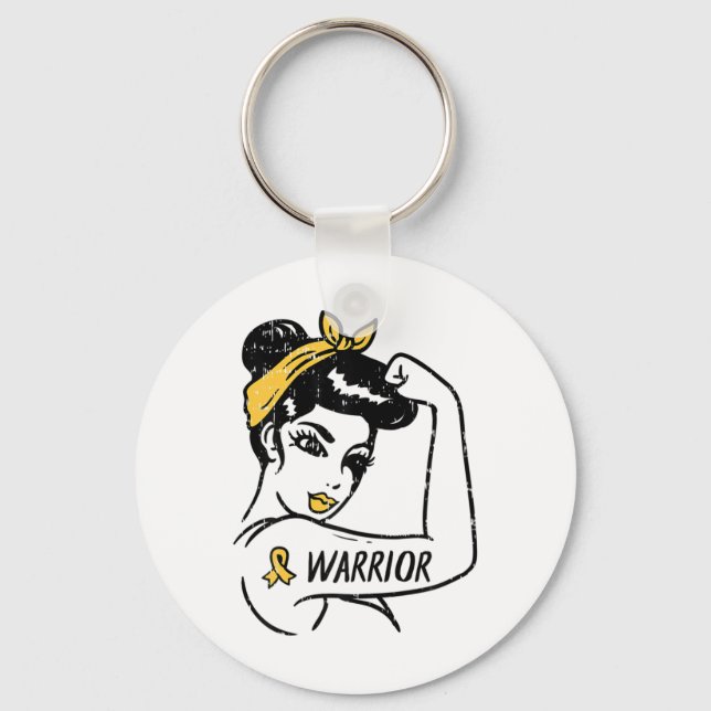 Womens Unbreakable Warrior Childhood Cancer Ribbon Key Ring (Front)