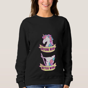 Womens Unicorn Before After Wine Party Horse Colou Sweatshirt