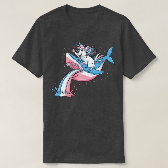 Womens Unicorn Riding Trans Pride Shark Transgende T-Shirt (Design Front)