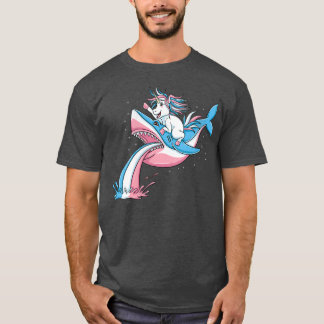 Womens Unicorn Riding Trans Pride Shark Transgende T-Shirt