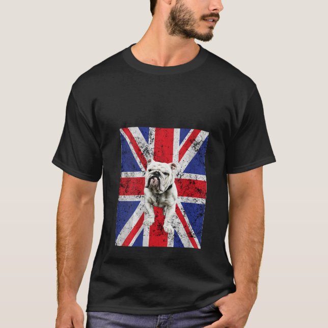Womens Union Jack Bulldog England United Kingdom B T-Shirt (Front)