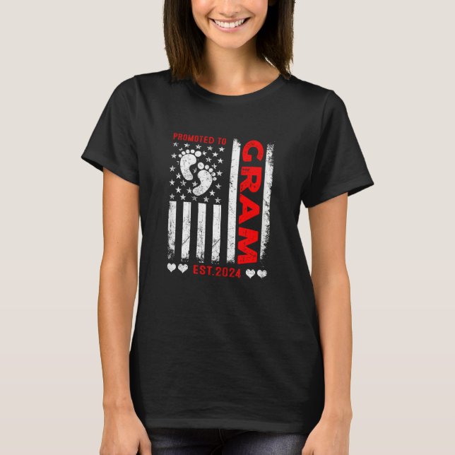 Womens US American Flag Promoted To Gram 2024 Moth T-Shirt (Front)