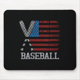 Womens Usa Flag Baseball Crossed Bats Baseball Pla Mouse Pad