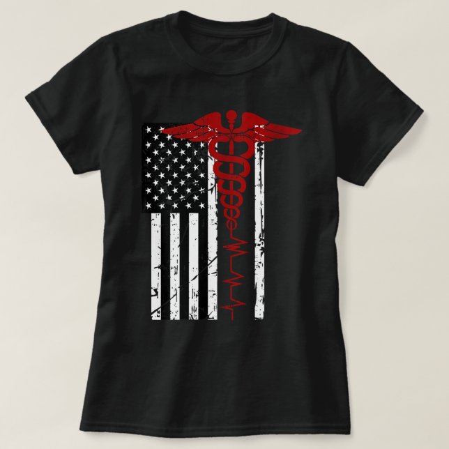  Womens USA Flag Medical Symbol Black Patriotic .. T-Shirt (Design Front)