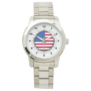 Women's USA Flag Oversized Silver Bracelet Watch