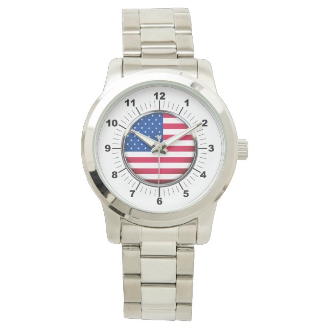 Women's USA Flag Oversized Silver Bracelet Watch (Front)