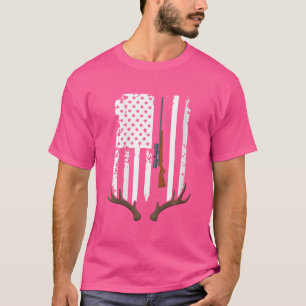 Womens Usa Flag Rifle Hunting Hunter Wild Animal D T-Shirt