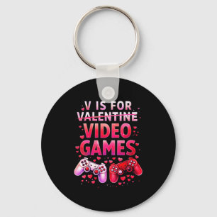 Women's V Is For Video Games Funny Valentines Game Key Ring