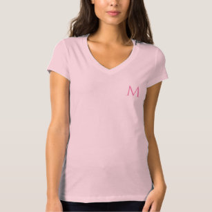 Womens V-Neck Jersey T-Shirt Elegant Monogram Pink