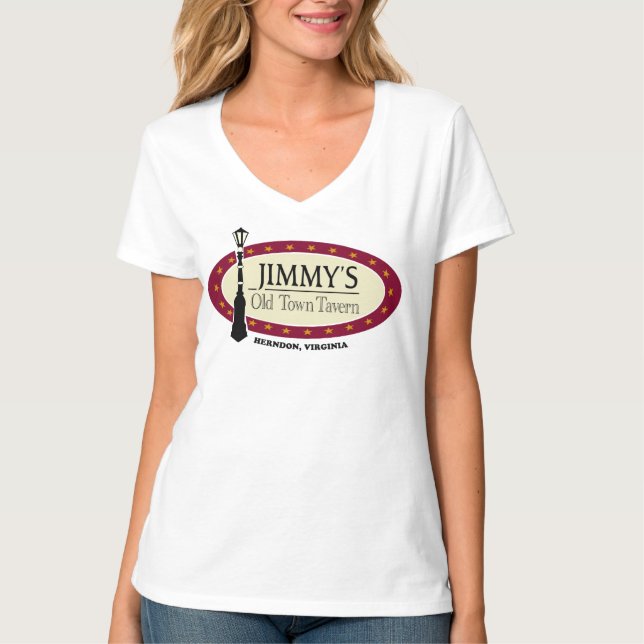 Women's V Neck Short White T-Shirt (Front)
