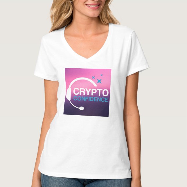 Women's V-neck t-shirt Crypto Confidence Podcast (Front)