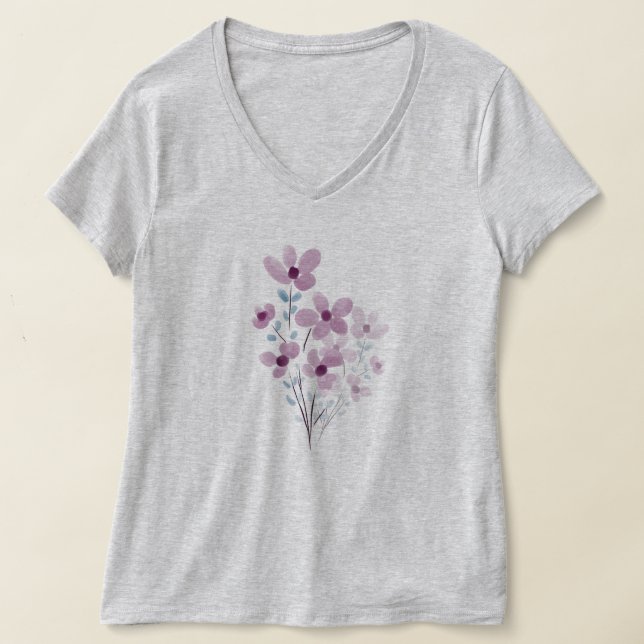 Women's V-Neck T-Shirt purple Purple Flowers (Laydown)