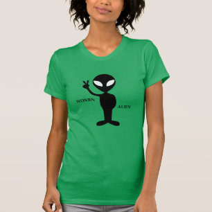 Women's v-neck with Wonbn Alien logo, green T-Shirt