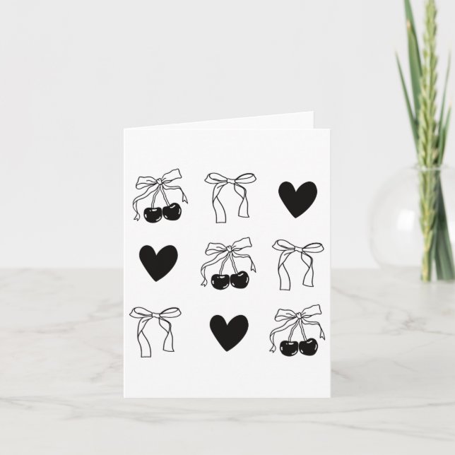 Womens Valentine Cherry Bow Heart Cute Romantic Ae Card (Front)