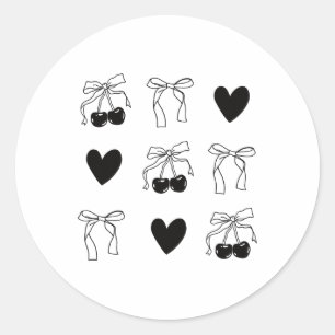 Womens Valentine Cherry Bow Heart Cute Romantic Ae Classic Round Sticker