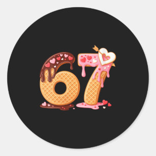 Womens Valentine’s Day 67 Meme Filled With Hearts  Classic Round Sticker