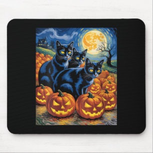 Womens Van Gogh Style Black Cats Halloween Pumpkin Mouse Pad