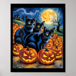 Womens Van Gogh Style Black Cats Halloween Pumpkin Poster