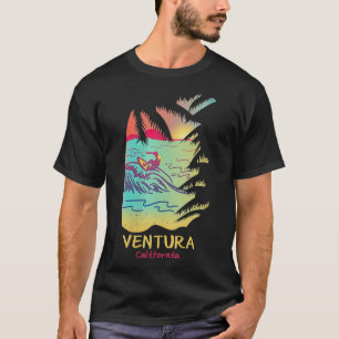 Womens Ventura California Retro Beach Wave Surfing T-Shirt