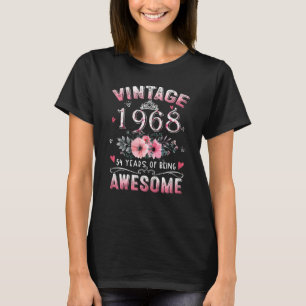 Womens Vintage 1968 Floral 54th Birthday 54 Years T-Shirt