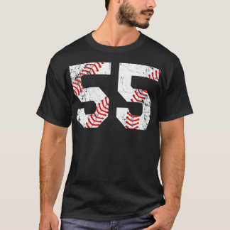 Womens Vintage Baseball 55 Jersey Number VNeck  T-Shirt