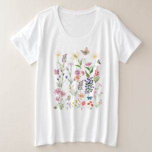 Women's Vintage Floral T-Shirt Boho Wildflower  Plus Size T-Shirt