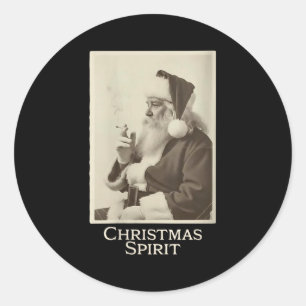 Womens Vintage Funny Smoking Santa Claus Christmas Classic Round Sticker