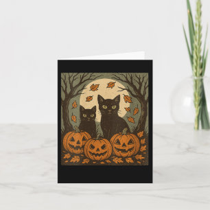 Womens Vintage Halloween Black Cats Pumpkins Spook Card