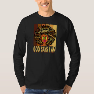 Womens Vintage Melanin Afro God Says I Am Queen Bl T-Shirt