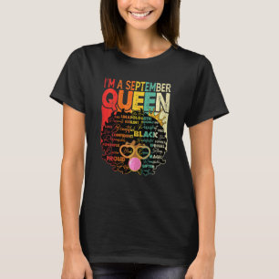 Womens Vintage Melanin Afro September Queen Black T-Shirt
